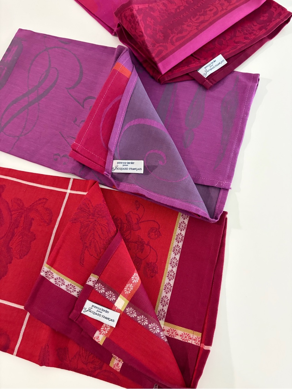 Primrose Bordier Set of Three Decorative Kitchen Towels in Red and Magenta - Picture 2 of 5